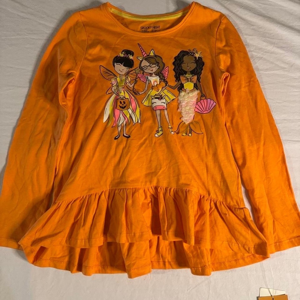 Girls Orange Long Sleeve Halloween or Fall Shirt